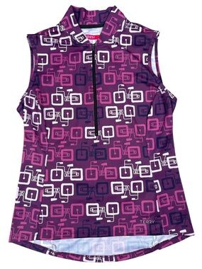 Terry Women’s Sleeveless Cycling Jersey Purple Geometric Print Zip Size Medium